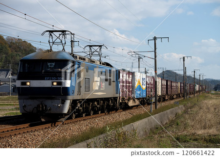 EF210-104 container freight train running on the Sanyo Main Line 120661422