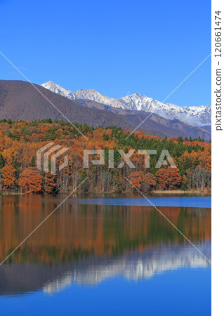Lake Aoki in late autumn and Hakuba Miyama 120661474