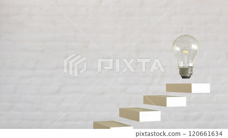 The Bulb on stair for creative or idea concept 3d rendering. 120661634