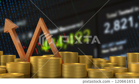 The Gold arrow and coins for Business concept 3d rendering. 120661651