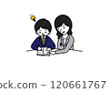 A female instructor teaching a student and an inspirational male student 120661767