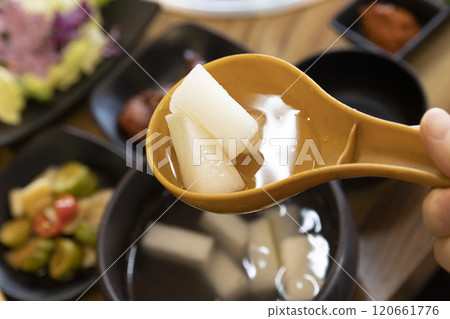 Korean side dish. Dongchimi water Kimchi Korean side dish. Dongchimi water Kimchi 120661776