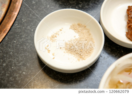 salt on a plate. Korean BBQ salt 120662079