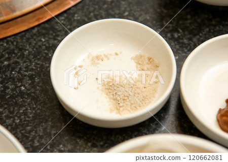 salt on a plate. Korean BBQ salt 120662081