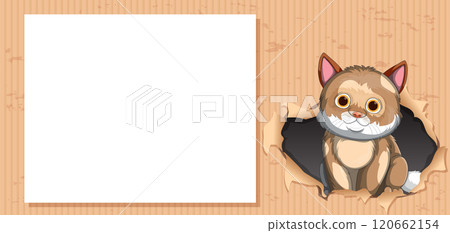 Cute Cat Peeking Through Paper Frame 120662154