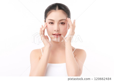 Beautiful young asian woman with clean fresh skin on white background, Face care, Facial treatment, Cosmetology, beauty and spa, Asian women portrait. 120662484