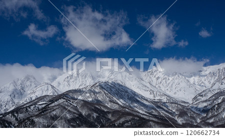 Clear skies and the Northern Alps in midwinter, Hakuba Village, Nagano Prefecture Clear skies and the Northern Alps in midwinter, Hakuba Village, Nagano Prefecture 120662734