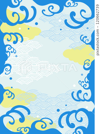 Japanese style background illustration with sea waves Japanese style background illustration with sea waves 120662739