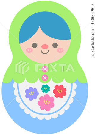 Hand Drawn Cute Matryoshka Russian Dolls Green headscarf and white Flowers Apron Hand Drawn Cute Matryoshka Russian Dolls Green headscarf and white Flowers Apron 120662909