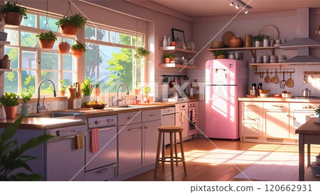 Cozy pink kitchen 120662931