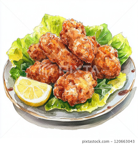 Fried chicken painted in watercolor 120663043