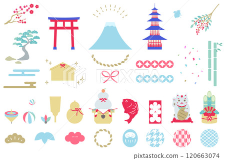 Colorful lucky charm illustration set New Year's card illustration material 120663074
