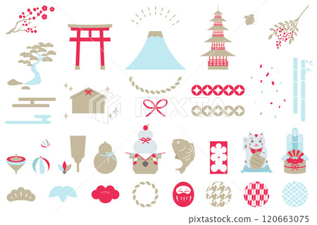 Simple illustration set of lucky charms New Year's card illustration material 120663075