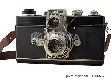 Retro film photo camera isolated on white background  120663293