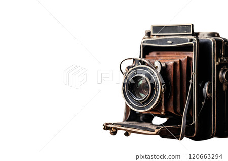 Retro film photo camera isolated on white background  120663294