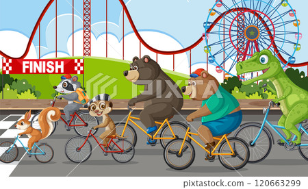 Animal Bicycle Race at Amusement Park 120663299