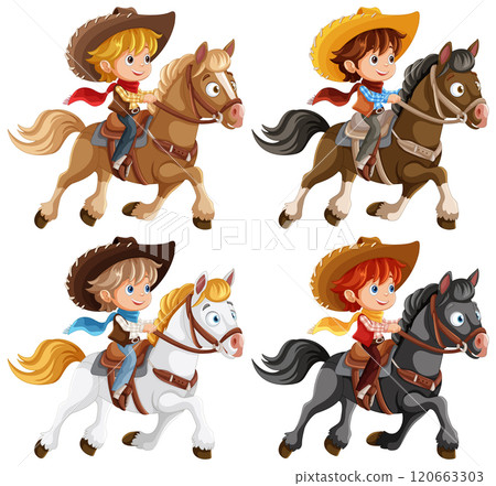 Cowboys Riding Horses Illustration 120663303