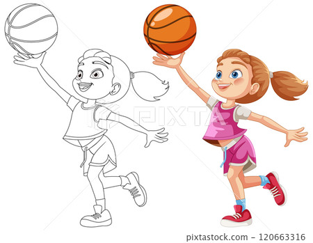 Girl Playing Basketball Illustration Girl Playing Basketball Illustration 120663316