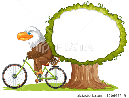 Eagle Riding Bicycle by a Tree Eagle Riding Bicycle by a Tree 120663349
