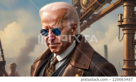 Portrait of a man in steampunk style. Steampunk universe, subculture. High quality illustration 120663487