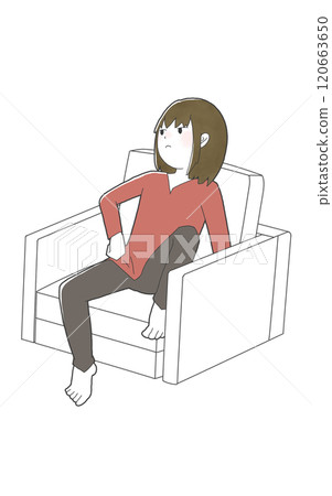 A girl sitting lazily on a sofa 120663650