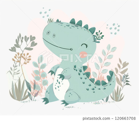Cute crocodile clipart on white background. Baby dinosaur character Cute crocodile clipart on white background. Baby dinosaur character 120663708