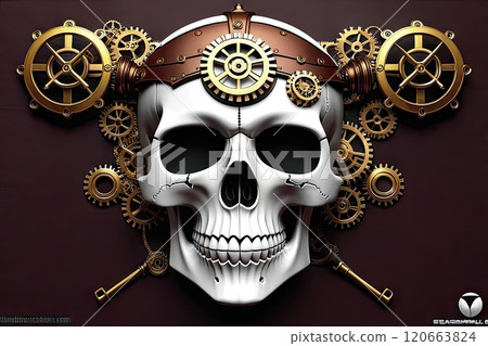 Steampunk skull vintage illustration for tshirt 120663824