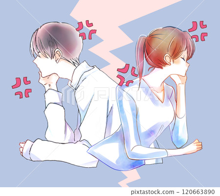 男人和女人背靠背，戰鬥，裂痕 120663890