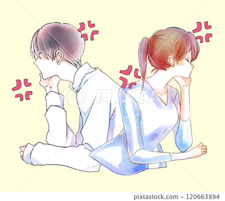 男人和女人背靠背打架 120663894