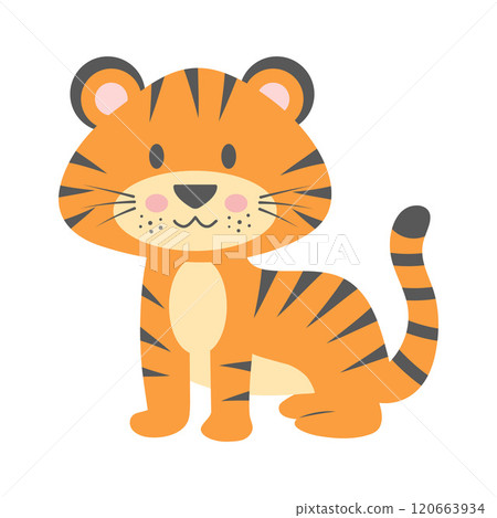 Cute tiger isolated on white background. Cartoon nursery art baby character. Cute tiger isolated on white background. Cartoon nursery art baby character. 120663934