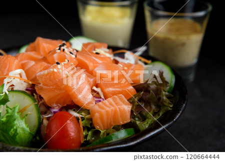 Raw salmon salad 120664444