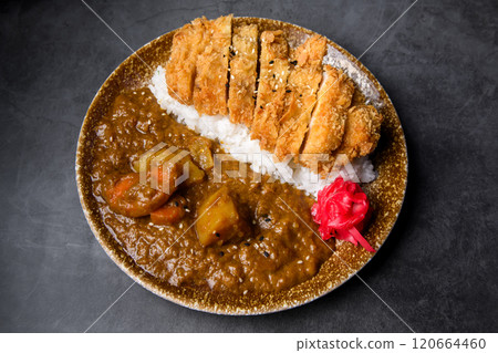 Rice with deep fried pork and curry 120664460