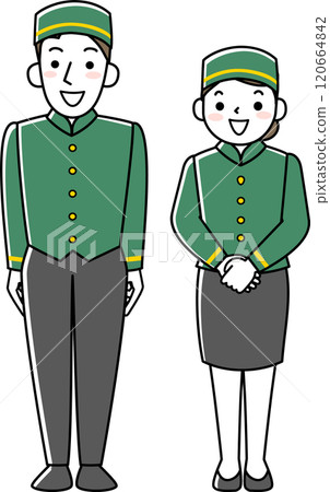 飯店男女工作人員面向前方站立 120664842