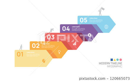 Infographic ladder arrow labels connected 5 steps to success growth template. Business process. Vector illustration. 120665073