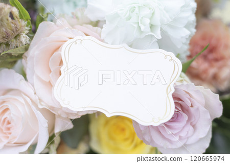 Flower decoration and small card mock-up, business card mock-up. 120665974