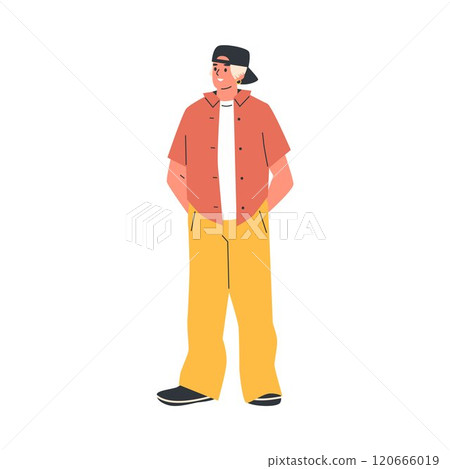 A fashionable vector illustration depicting a stylish young blond guy in casual summer clothes 120666019