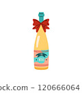 Vector illustration wine bottle with a red bow and the label on a white background. 120666064