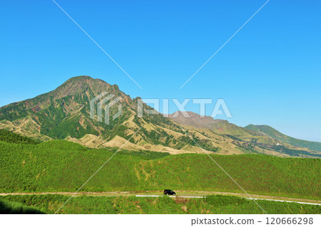 Kumamoto Prefecture, Mount Aso under the blue sky 120666298