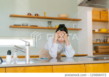 Depressed woman in the kitchen Depressed woman in the kitchen 120666472