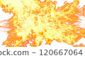 3d illustration. Tongues of flame collide from opposite sides on a white background.  120667064