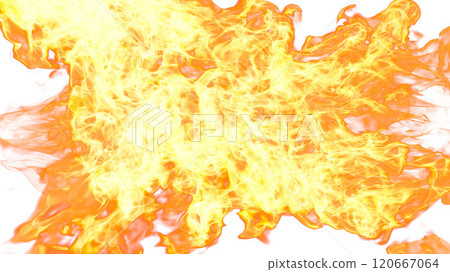 3d illustration. Tongues of flame collide from opposite sides on a white background.  120667064