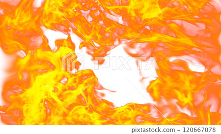 3d illustration. Tongues of flame from four sides on a white background.  120667078