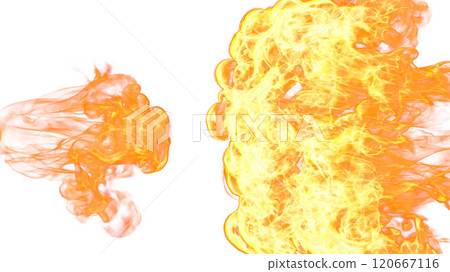 3d illustration. Tongues of flame from two sides on a white background.  120667116