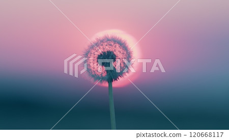 Dreaming Concept. Dandelion Seeds In Morning Sunlight On A Fresh Green Background. Dandelion Sway In Wind Field. Gimbal Stabilize. Dreaming Concept. Dandelion Seeds In Morning Sunlight On A Fresh Green Background. Dandelion Sway In Wind Field. Gimbal Stabilize. 120668117