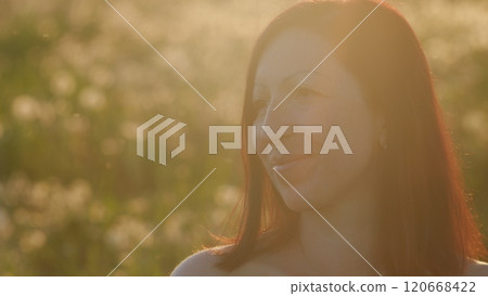 Portrait Of Middle-Age And Beautiful Caucasian Woman In Dress And Hat. Young Stylish Woman In Dress. Happy Woman In Hat At Sunset. Portrait Of Middle-Age And Beautiful Caucasian Woman In Dress And Hat. Young Stylish Woman In Dress. Happy Woman In Hat At Sunset. 120668422