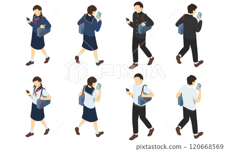 等距插畫：行走的智慧型手機（國中生） 120668569