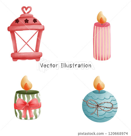 Watercolor Christmas ornament, Christmas light, holly, lantern, 120668974