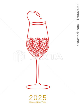 New Year's materials: Simple and stylish New Year's card material with wine glasses and snakes (Year of the Snake) New Year's materials: Simple and stylish New Year's card material with wine glasses and snakes (Year of the Snake) 120669058