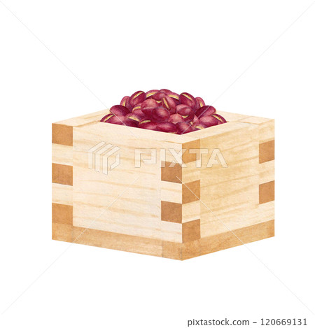 Raster illustration of adzuki beans in a wooden box drawn by watercolor Raster illustration of adzuki beans in a wooden box drawn by watercolor 120669131