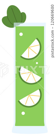 A green drink with lime slices in it A green drink with lime slices in it 120669680